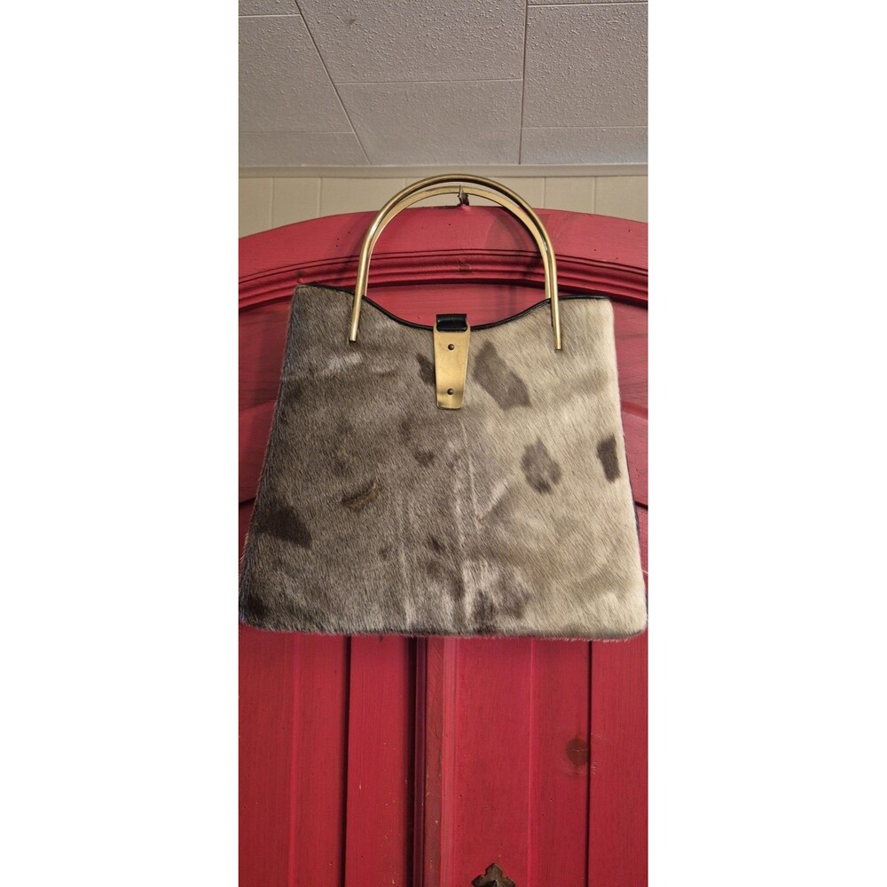 Vintage Mid Century CALDERON New York Calf Hair On Hide Top Handle Bag Purse EUC
